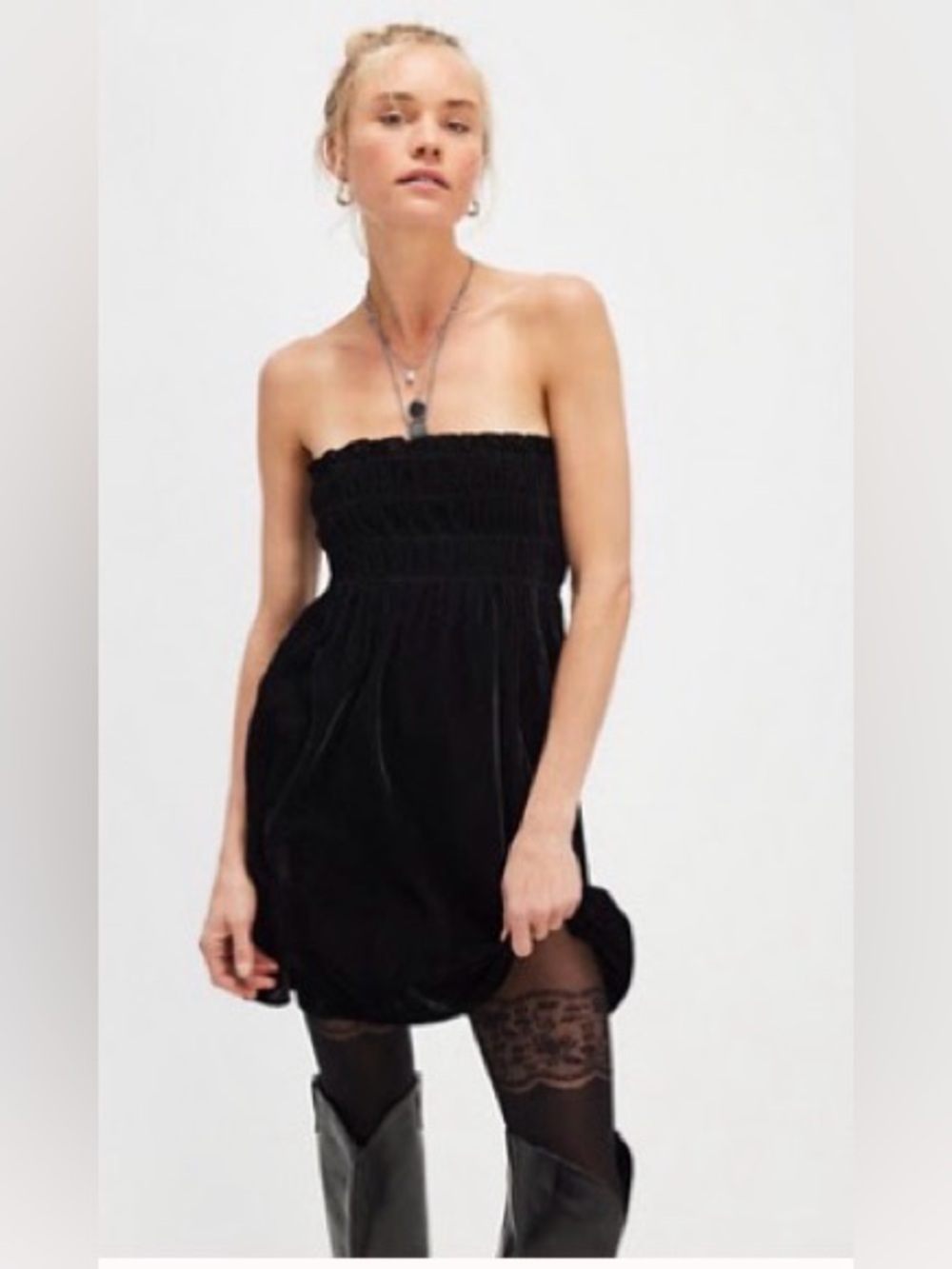 Free People NWT Sunni Convertible Skirt Velvet Smocked Strapless Dress or Skirt